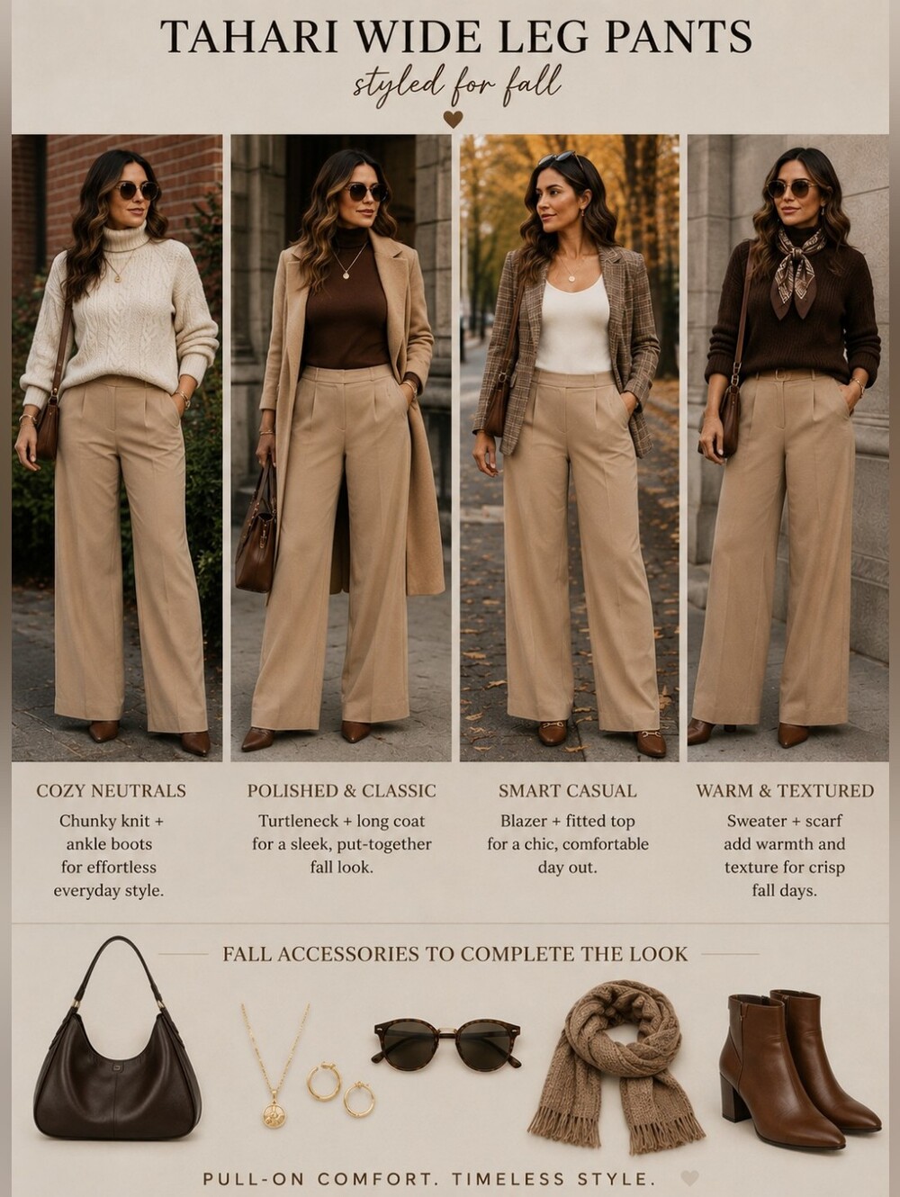 Tahari Wide Leg Pull On Dress Pants‎ NWT Size Large Light Camel